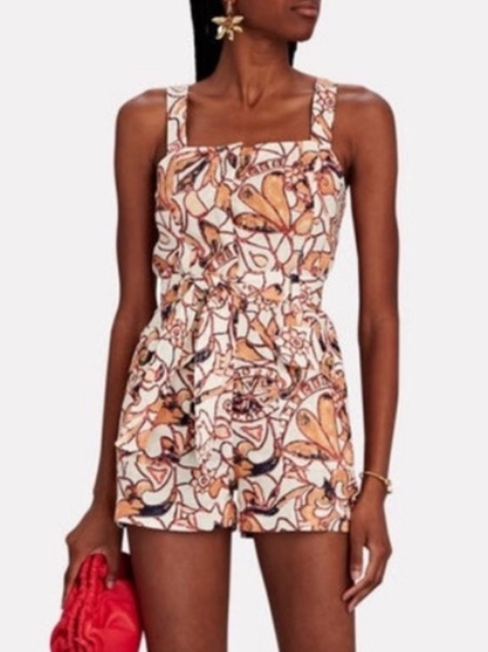 A.L.C. Gilmour 100% Linen Belted Romper White Multi Floral US 6